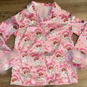 Pink Santa Pajamas with Feather Trim